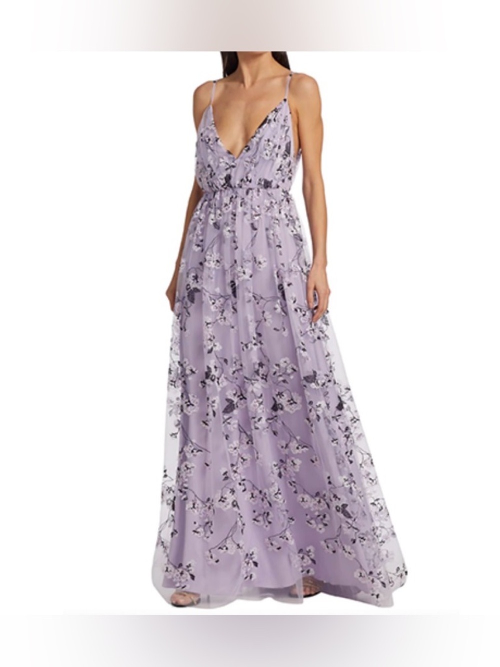 Monique Lhuillier Lilac Floral sequin V-Neck Maxi gown